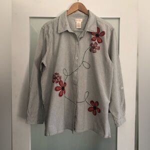 Vintage Bobbie Brooks Striped Cotton Shirt - Embroidered - made in India - XL
